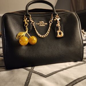 Coach Black Leather Handbag with Gold Accents (Large Rowan)